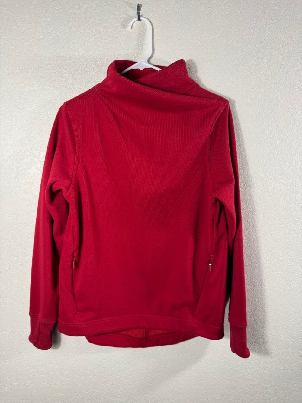 Athleta Cozy Karma Twist Neck Sweatshirt Womens XS Red Fleece Zip Pockets
